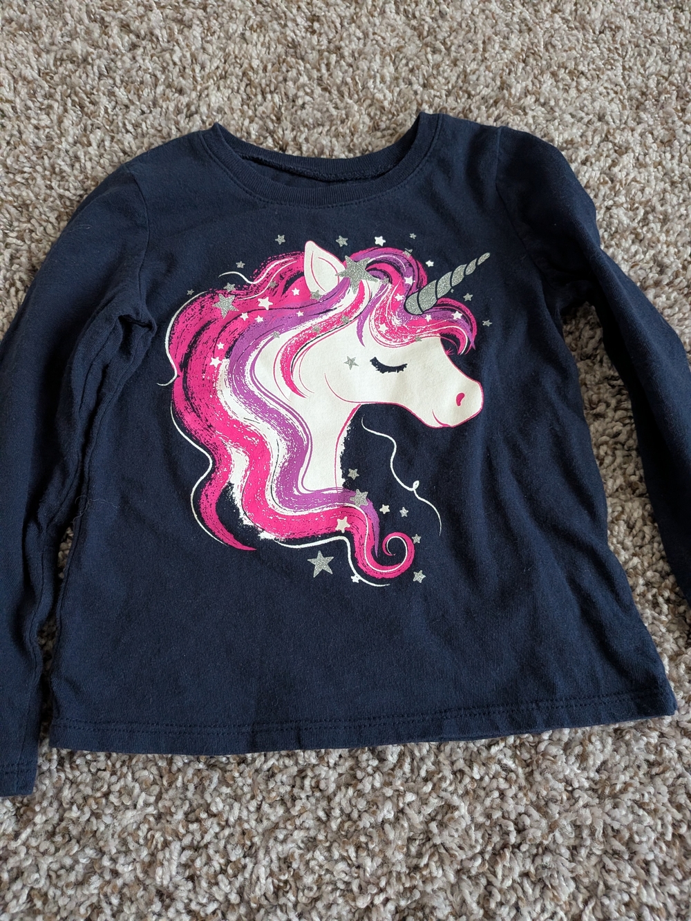 The Children's Place Navy Long Sleeve Tee with Pink Unicorn Graphic Size 2T